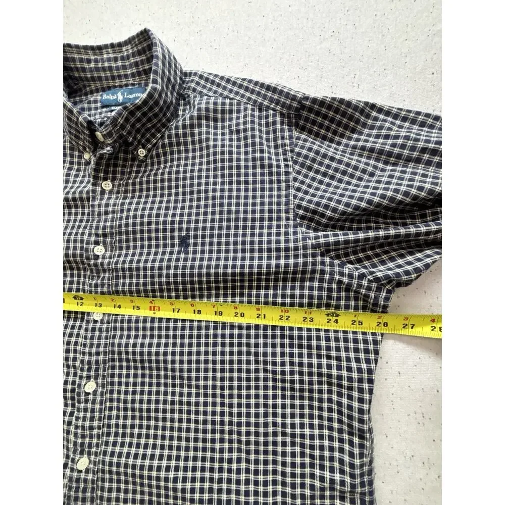 Polo Ralph Lauren Men Button Down Shirt XL Classic Fit Navy Blue Check Plaid LS